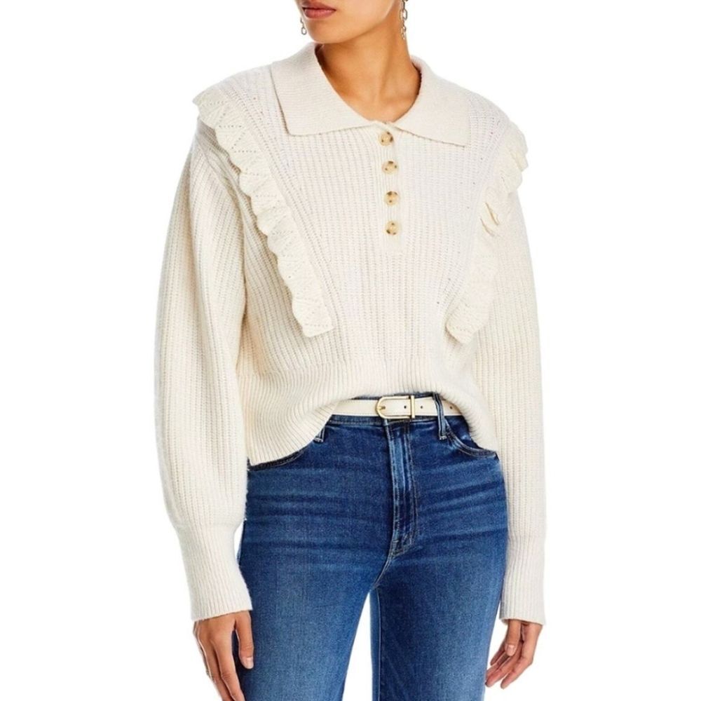 Derek Lam 10 Crosby Noelia Cream Ruffle Wool Sweater Size XL